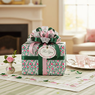 Papier Cadeau Motif floral à l'aquarelle rose et vert