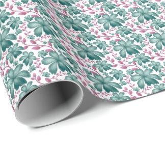 Papier Cadeau Motif floral à l'aquarelle sarcelle avec botanique