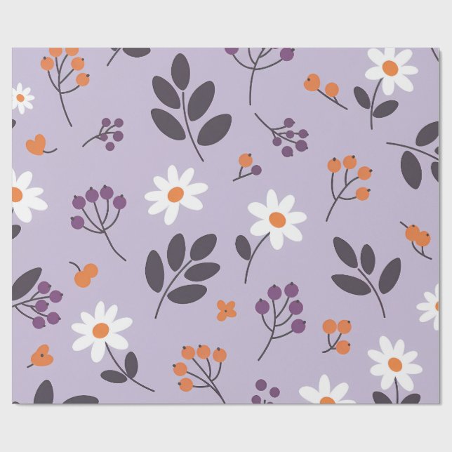 Papier Cadeau Motif floral à marguerite violette - Botanique san (Plat)