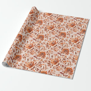 Papier Cadeau Motif floral abstrait aquarelle couleurs d'automne