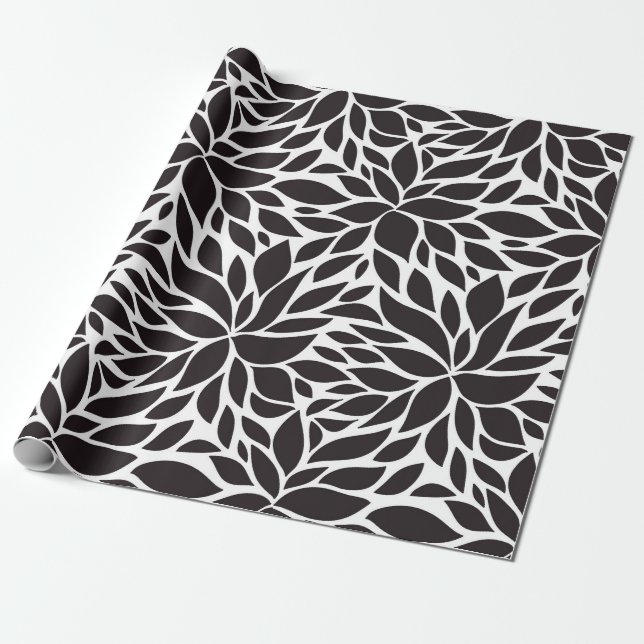 Papier Cadeau motif floral Abstrait en noir et blanc (Déroulé)