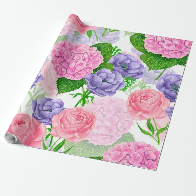 Papier Cadeau Motif floral aquarelle (Déroulé)