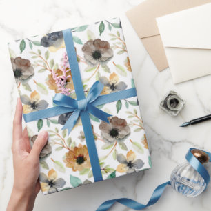 Papier Cadeau Motif floral aquarelle automnal dans des tons terr