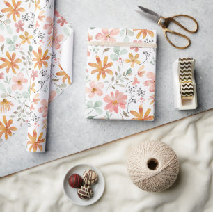 Papier Cadeau Motif floral aquarelle coloré