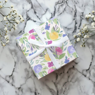 Papier Cadeau Motif floral aquarelle coloré boho printemps