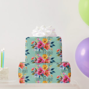 Papier Cadeau Motif floral aquarelle Floral moderne et lumineu