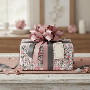 Papier Cadeau Motif floral aquarelle rose pastel
