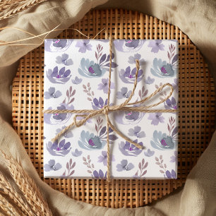 Papier Cadeau Motif floral aquarelle violet bohème 