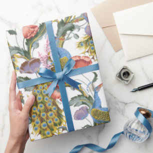 Papier Cadeau Motif floral Art Nouveau Paon