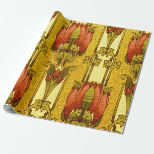 Papier Cadeau Motif floral Art nouveau rouge tulipe Wrap