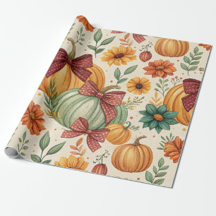 Papier Cadeau Motif floral automnal de citrouille confortable sa
