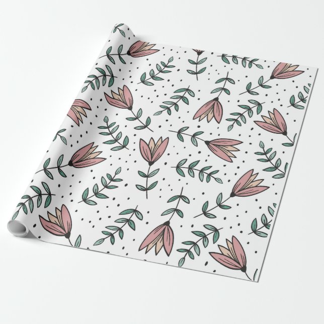 Papier Cadeau Motif floral avec élégant, style classique (Déroulé)