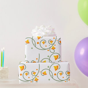Papier Cadeau Motif floral avec Fleur orange et jaune