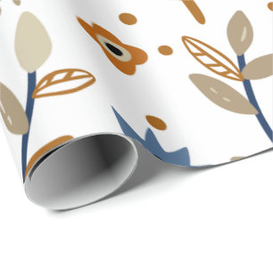 Papier Cadeau Motif floral avec fleurs bleues et orange
