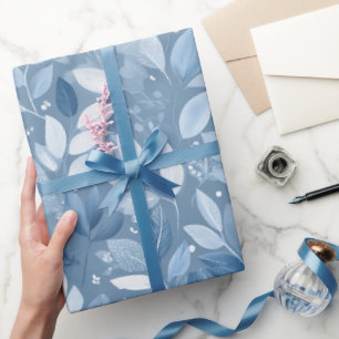 Papier Cadeau Motif floral blanc à feuille bleue douce scandinav