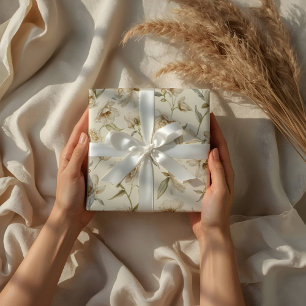 Papier Cadeau Motif floral blanc aquarelle délicat