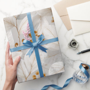Papier Cadeau Motif floral blanc de feuille de forêt botanique