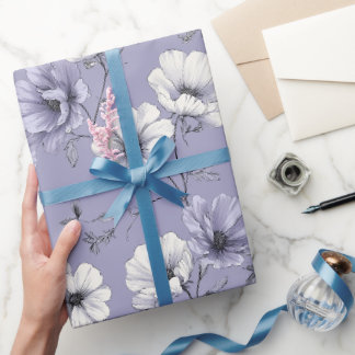 Papier Cadeau Motif floral blanc de fleur de lavande douce