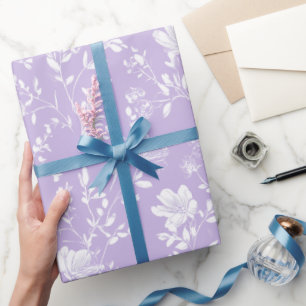 Papier Cadeau Motif floral blanc lavande violet clair