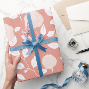Papier Cadeau Motif floral blanc rose pastel minimaliste