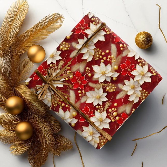 Papier Cadeau Motif floral blanc rouge Noël #17 ID1009 (Créateur téléchargé)