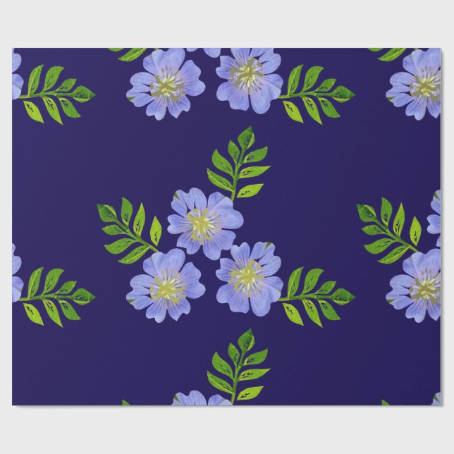 Papier Cadeau Motif floral bleu. (Plat)