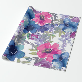 Papier Cadeau Motif floral bleu, aquarelle artistique
