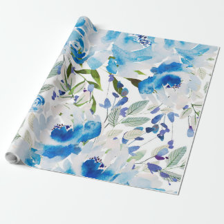 Papier Cadeau Motif floral bleu, Aquarelle artistique