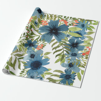 Papier Cadeau Motif floral bleu, Aquarelle artistique