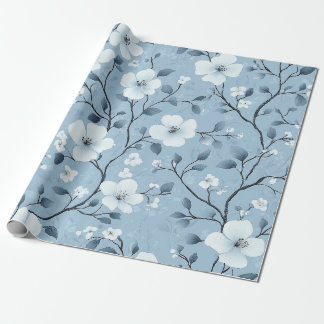 Papier Cadeau Motif floral bleu pâle et blanc