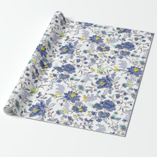 Papier Cadeau motif floral bleu poussiéreux