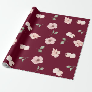 Papier Cadeau Motif floral bordeaux blush