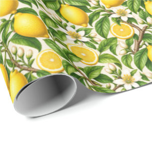 Papier Cadeau Motif floral botanique vintage au citron
