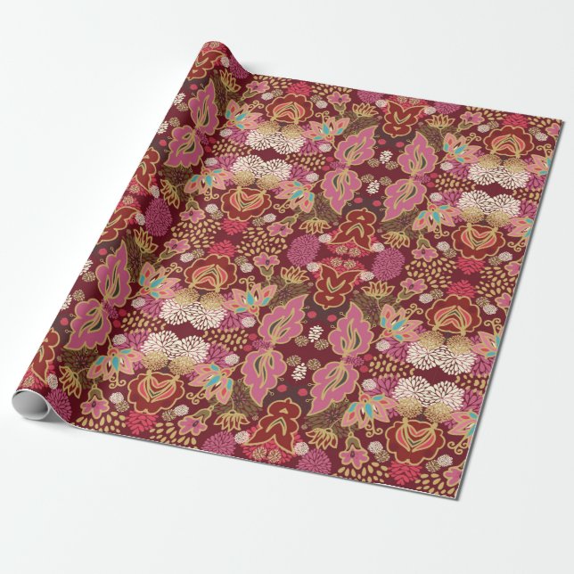 Papier Cadeau Motif floral chaotique et décoratif (Déroulé)