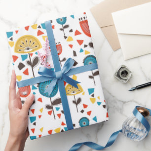 Papier Cadeau Motif Floral coloré moderne du milieu du siècle