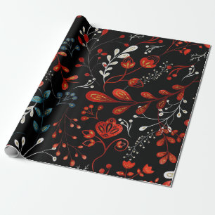 Papier Cadeau Motif floral complexe avec enveloppe dorée et blan