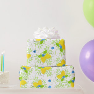 Papier Cadeau Motif floral de citrons blancs et jaunes ensoleill