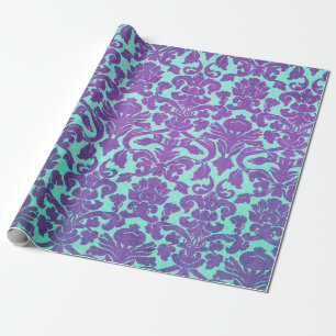 Papier Cadeau Motif floral de damassé de turquoise pourpre
