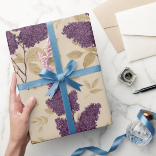 Papier Cadeau Motif floral de fleur de lilas crème Cottagecore