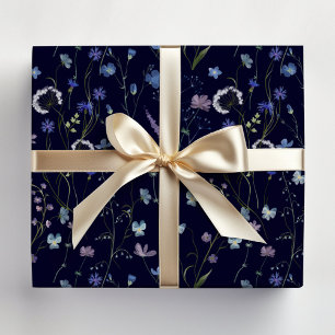 Papier Cadeau Motif floral de fleurs sauvages jolies bleu violet
