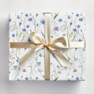 Papier Cadeau Motif floral de fleurs sauvages jolies bleu violet