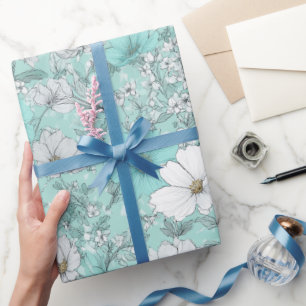 Papier Cadeau Motif floral de fleurs sauvages pastel délicat à l