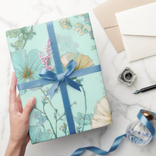 Papier Cadeau Motif floral de fleurs sauvages pastel délicat à l