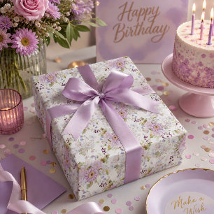 Papier Cadeau Motif floral de fleurs sauvages roses à l'aquarell
