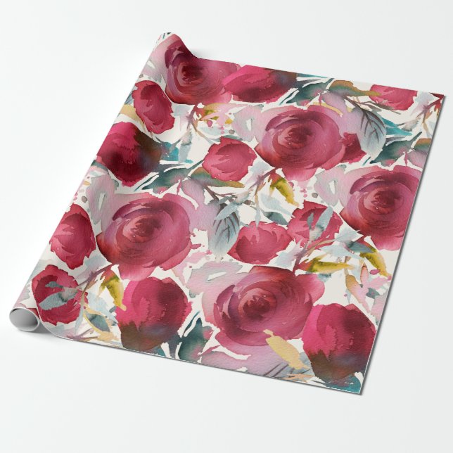 Papier Cadeau Motif floral de l'aquarelle du marsala boho de Bou (Déroulé)