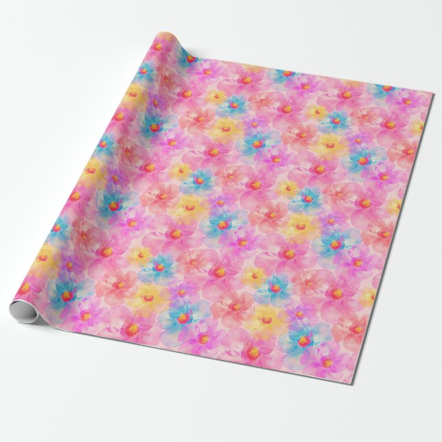 Papier Cadeau Motif floral de l'aquarelle rétro (Déroulé)