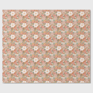 Papier Cadeau Motif floral de marguerites rétro rose et blanc
