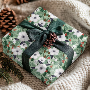 Papier Cadeau Motif floral de Noël d'hiver