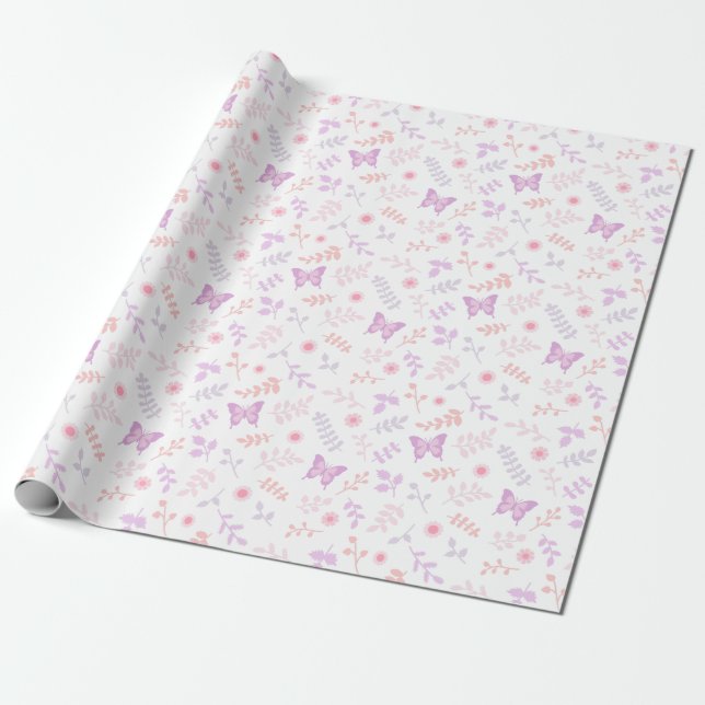 Papier Cadeau Motif floral de papillon pourpre élégant (Déroulé)