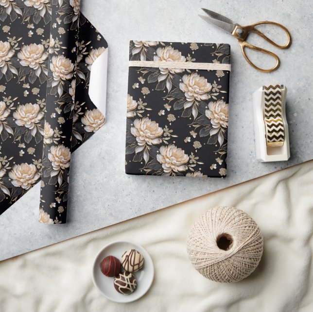 Papier Cadeau Motif floral de pivoine élégant et luxueux (Artisanat)